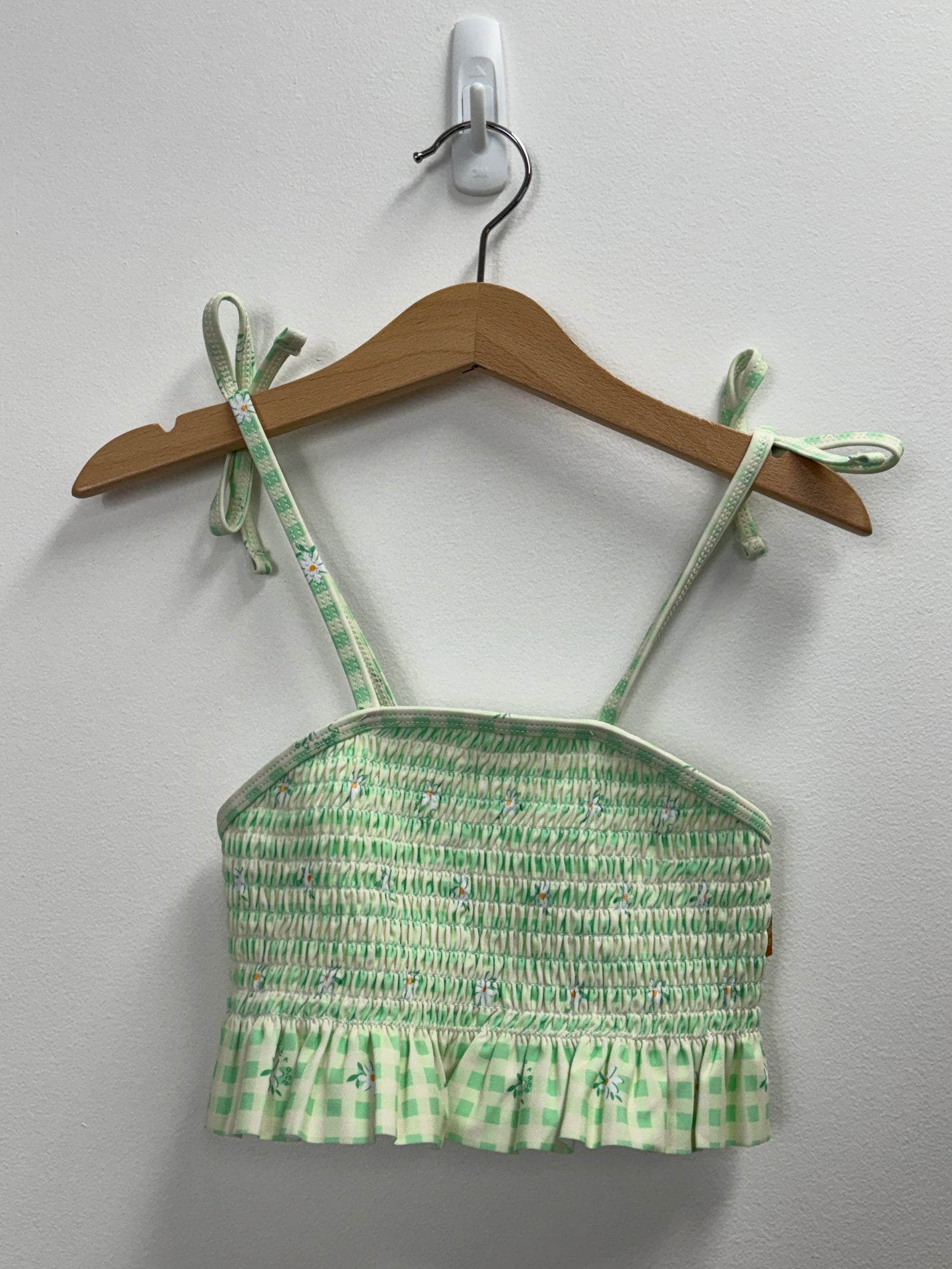 GINGHAM DAISY SHIRRED BIKINI TOP