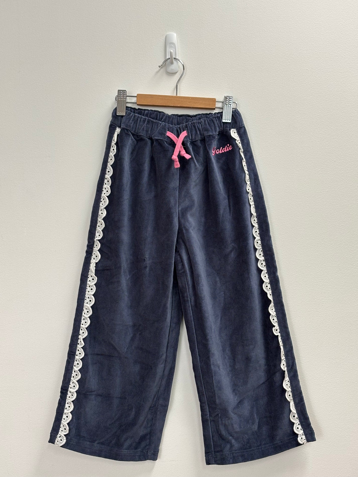 VELOUR BRODERIE WIDE LEG PANT