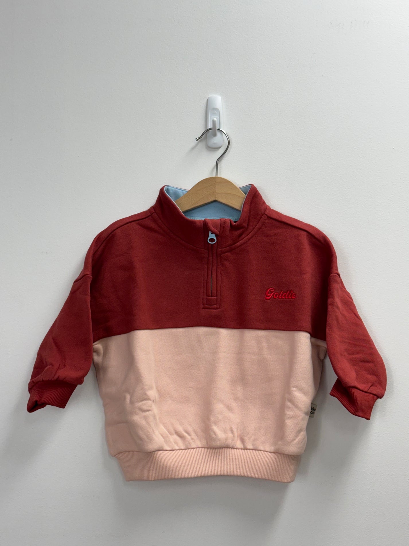 COLOUR BLOCK 1/4 ZIP SWEATER PEACH