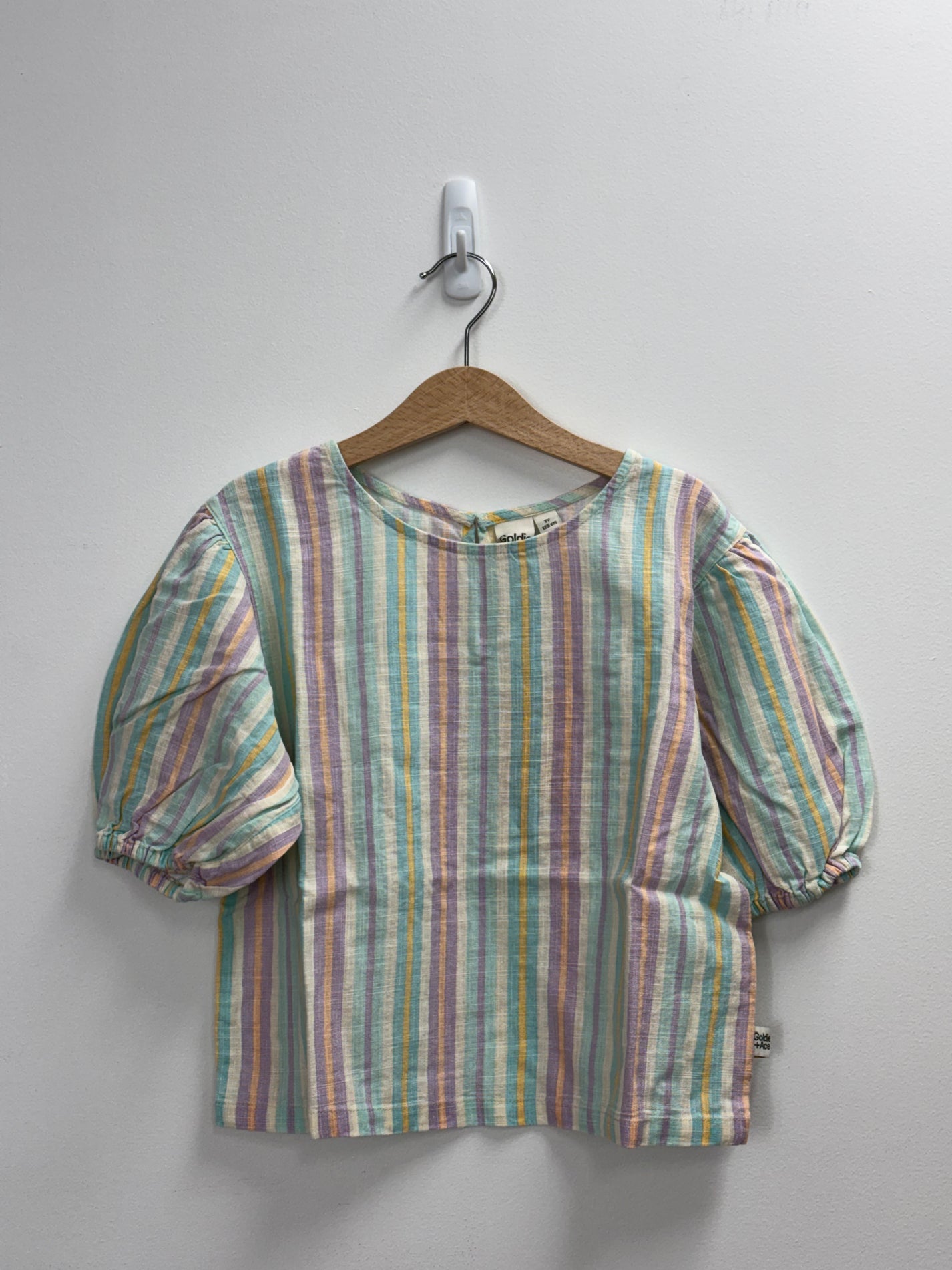 RESORT STRIPE PUFF SLEEVE LINEN TOP