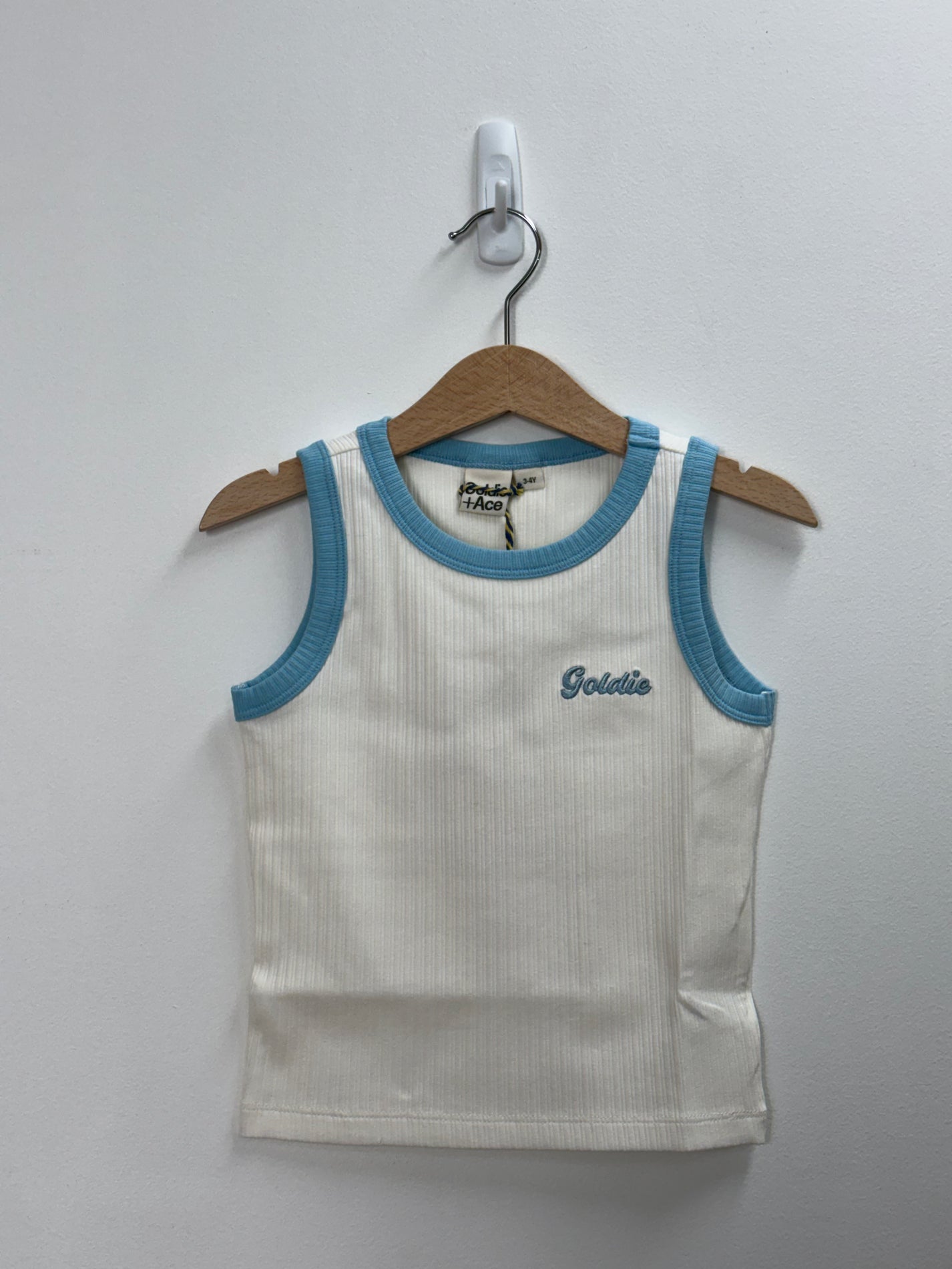 EMBROIDERED COLOUR POP RIB SINGLET WHITE