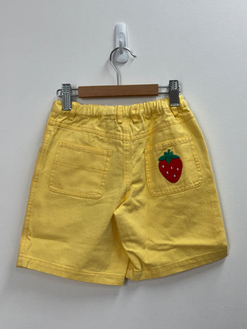 WIDE LEG STRAWBERRY DENIM SHORTS