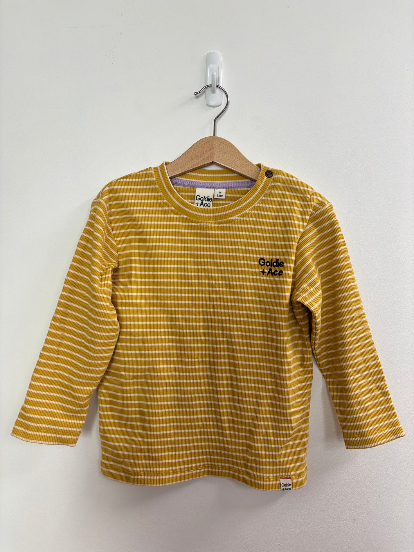 STRIPE LONG SLEEVE TOP - YELLOW W PURPLE LOGO