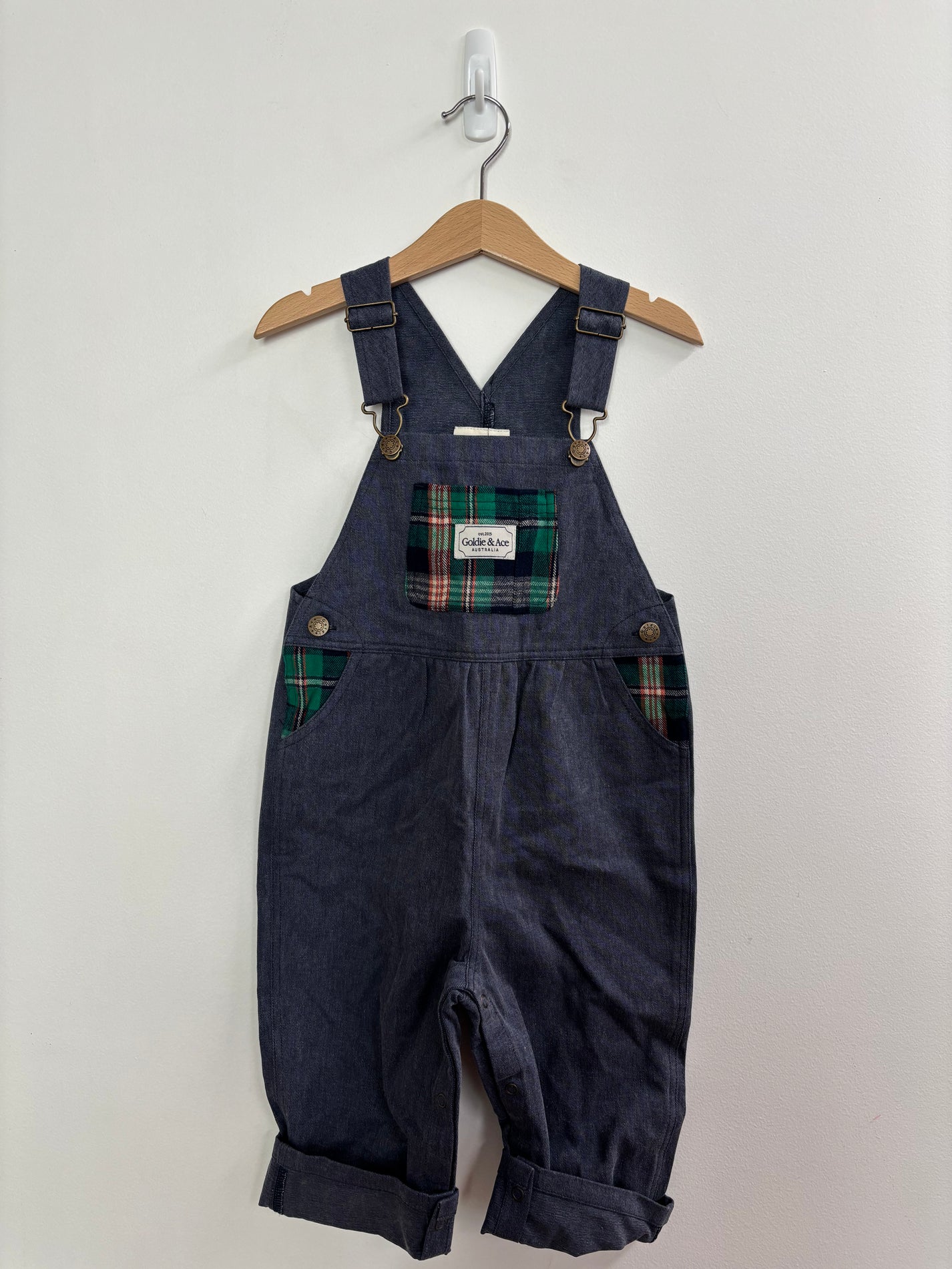 AUSTIN OVERALLS NAVY/GREEN CHECK - 2Y