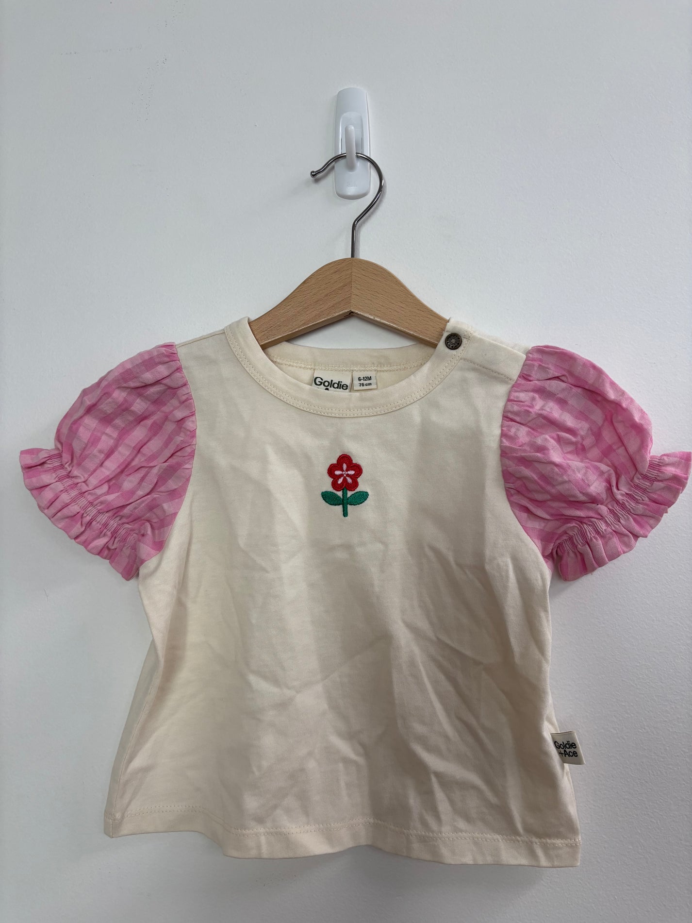 GINGHAM PUFF SLEEVE TOP - 6-12M