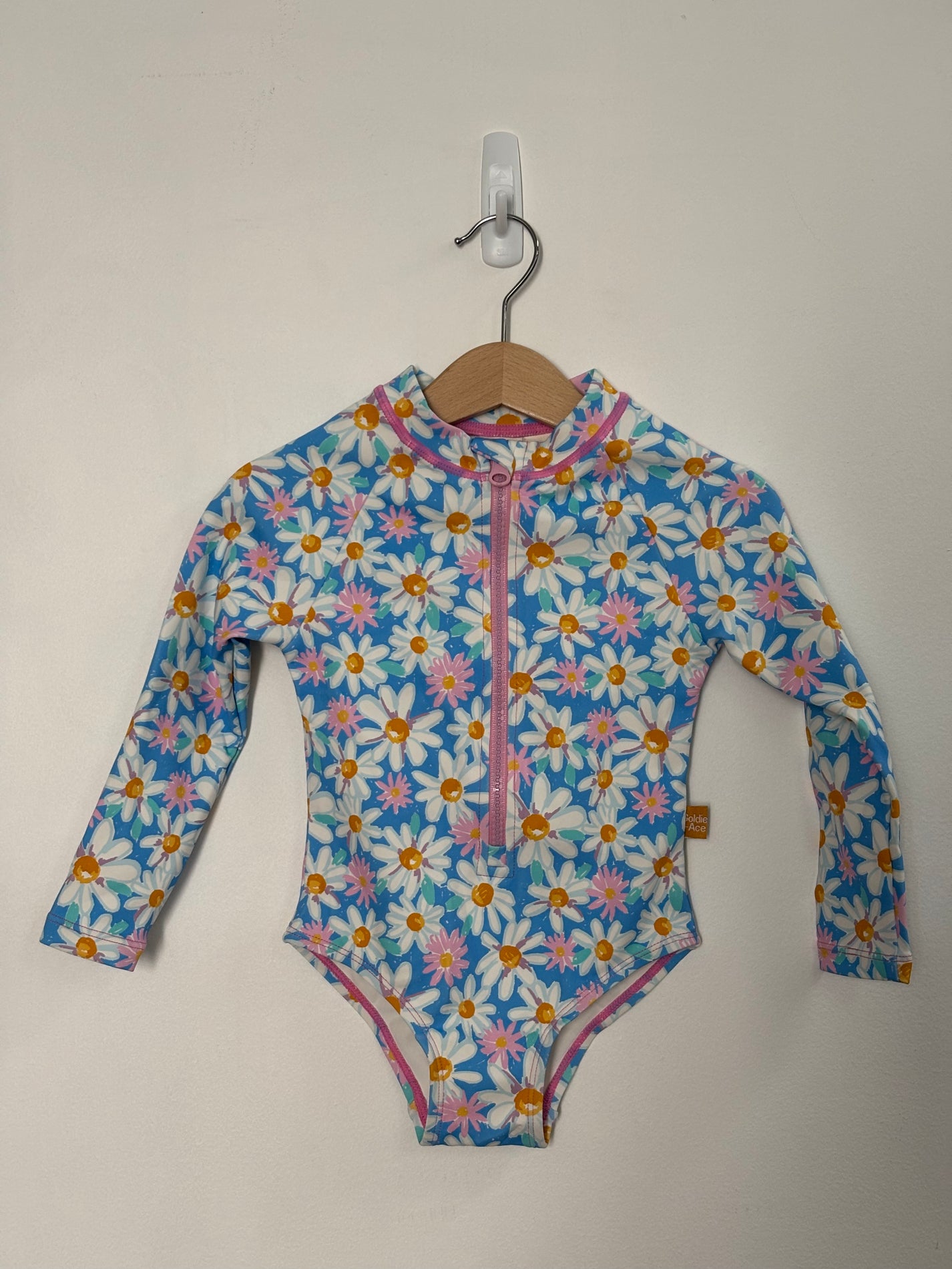 DAISY PRINT LONG SLEEVE SWIMSUIT PINK/BLUE - 2Y