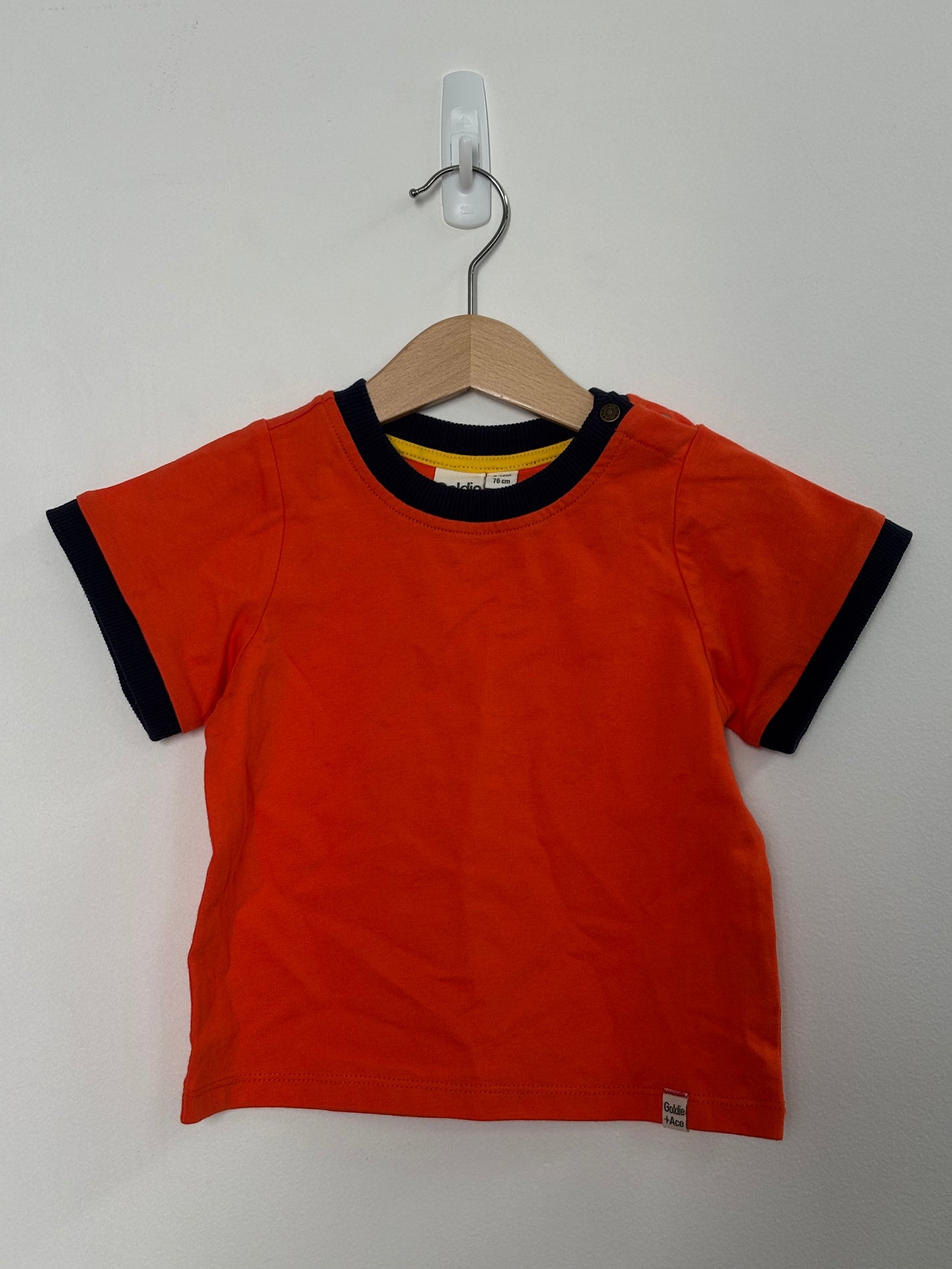 RED T-SHIRT WITH NAVY RIB - 6-12M