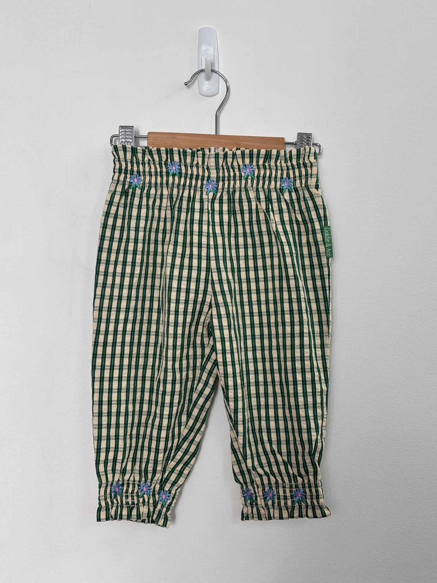 GREEN GINGHAM FLOWER PANTS - 6-12M