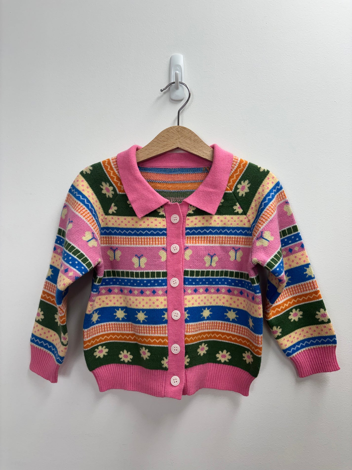 FLUTTER BY KNIT CARDIGAN W CLEAR BUTTONS - 2Y