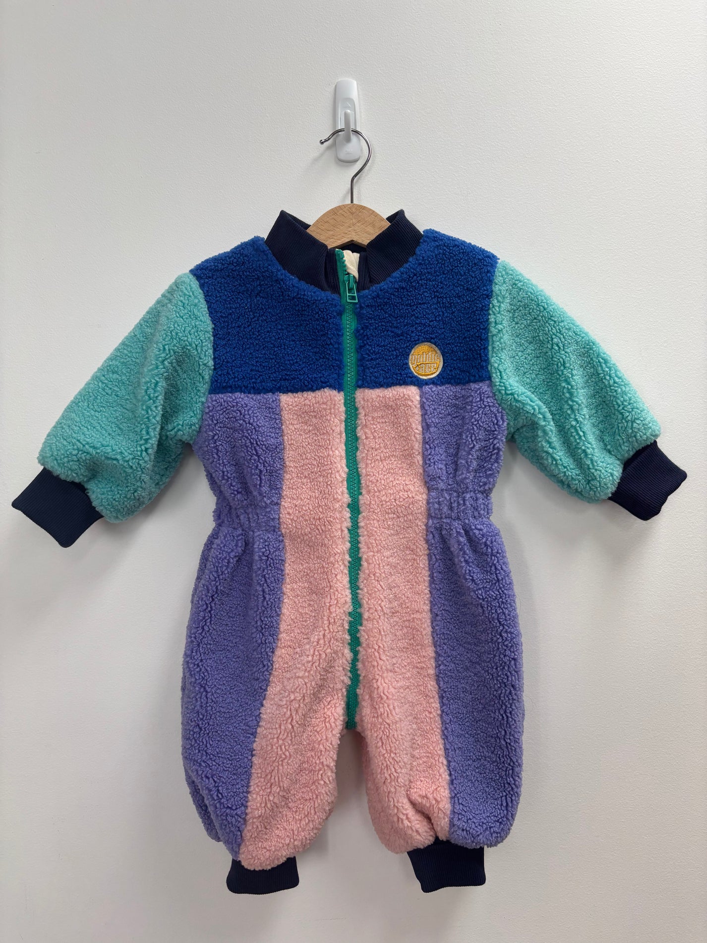 SHERPA ROMPER SUIT W GREEN ZIP - 6-12M