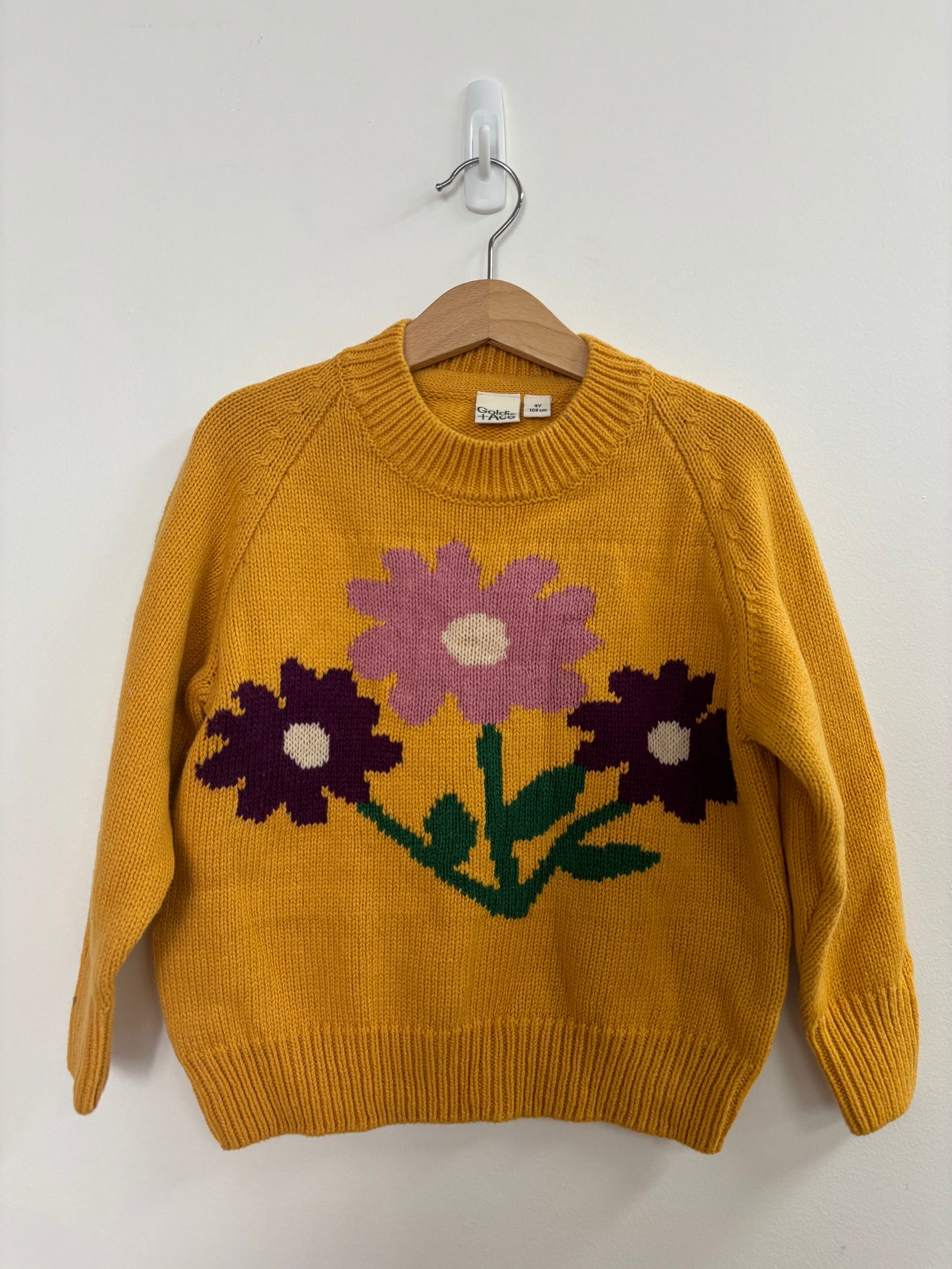 FLOWER LIGHTWEIGHT KNIT MUSTARD - 4Y