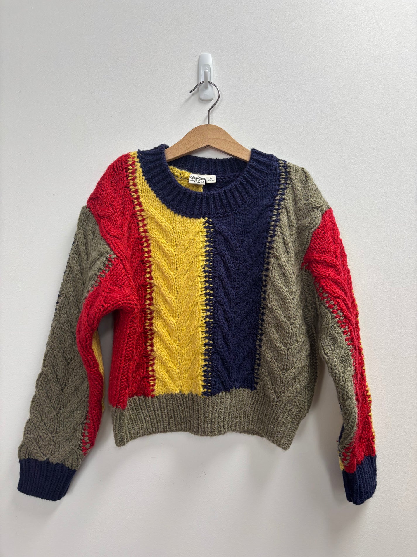 PANEL KNIT SWEATER - GREEN/NAVY/RED/YELLOW - 4Y