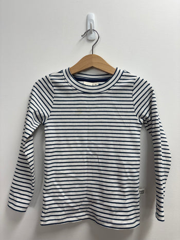 STRIPE LONG SLEEVE TOP NAVY/WHITE (SMALL MARK ON FRONT) - 4Y
