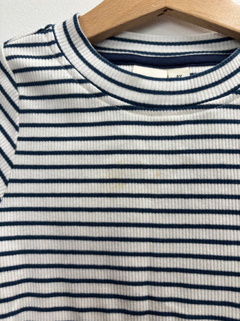 STRIPE LONG SLEEVE TOP NAVY/WHITE (SMALL MARK ON FRONT) - 4Y