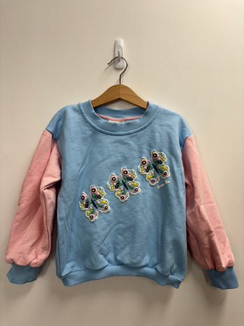 BUTTERFLY SWEATER BLUE/PINK (SMALL MARK ON SHOULDER) - 4Y
