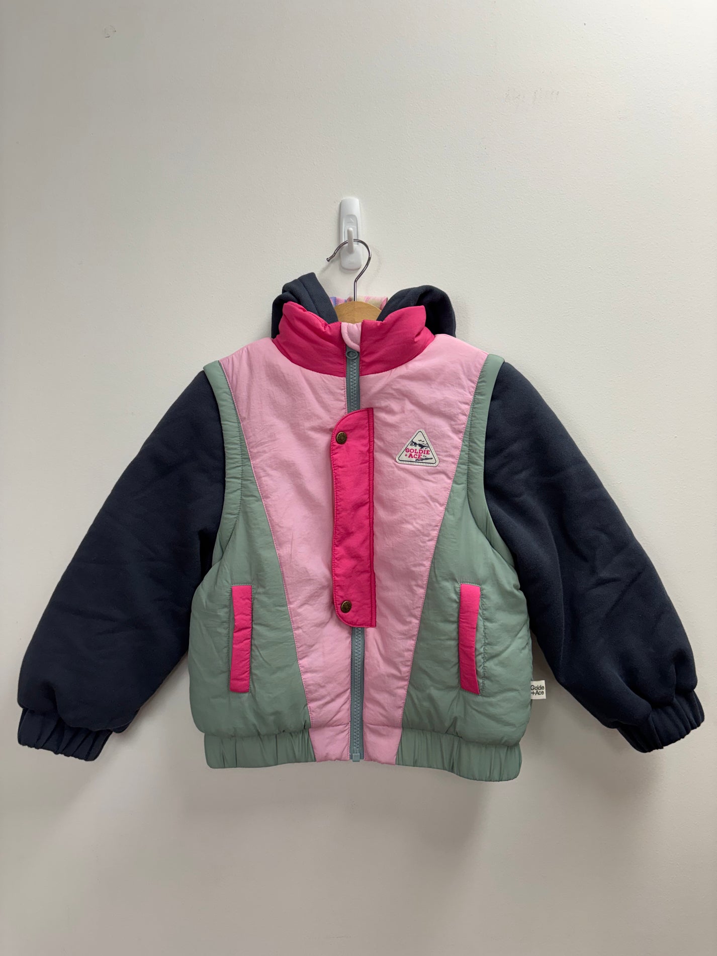 PADDED HOODED JACKET PINK/GREEN/NAVY - 3-4Y