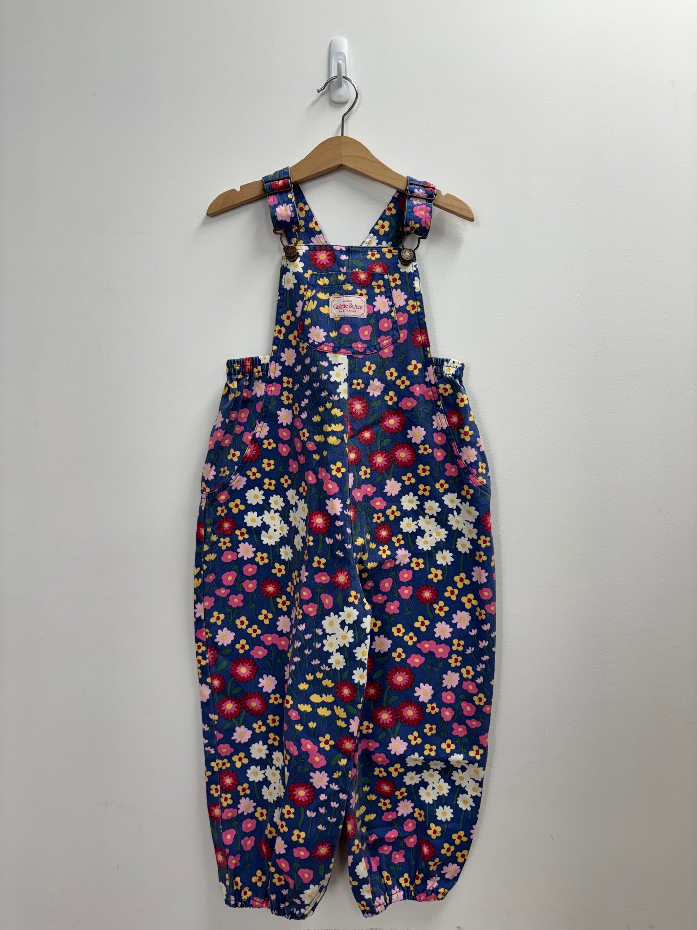 FLOWER PRINT BUBBLE OVERALLS NAVY - 4Y
