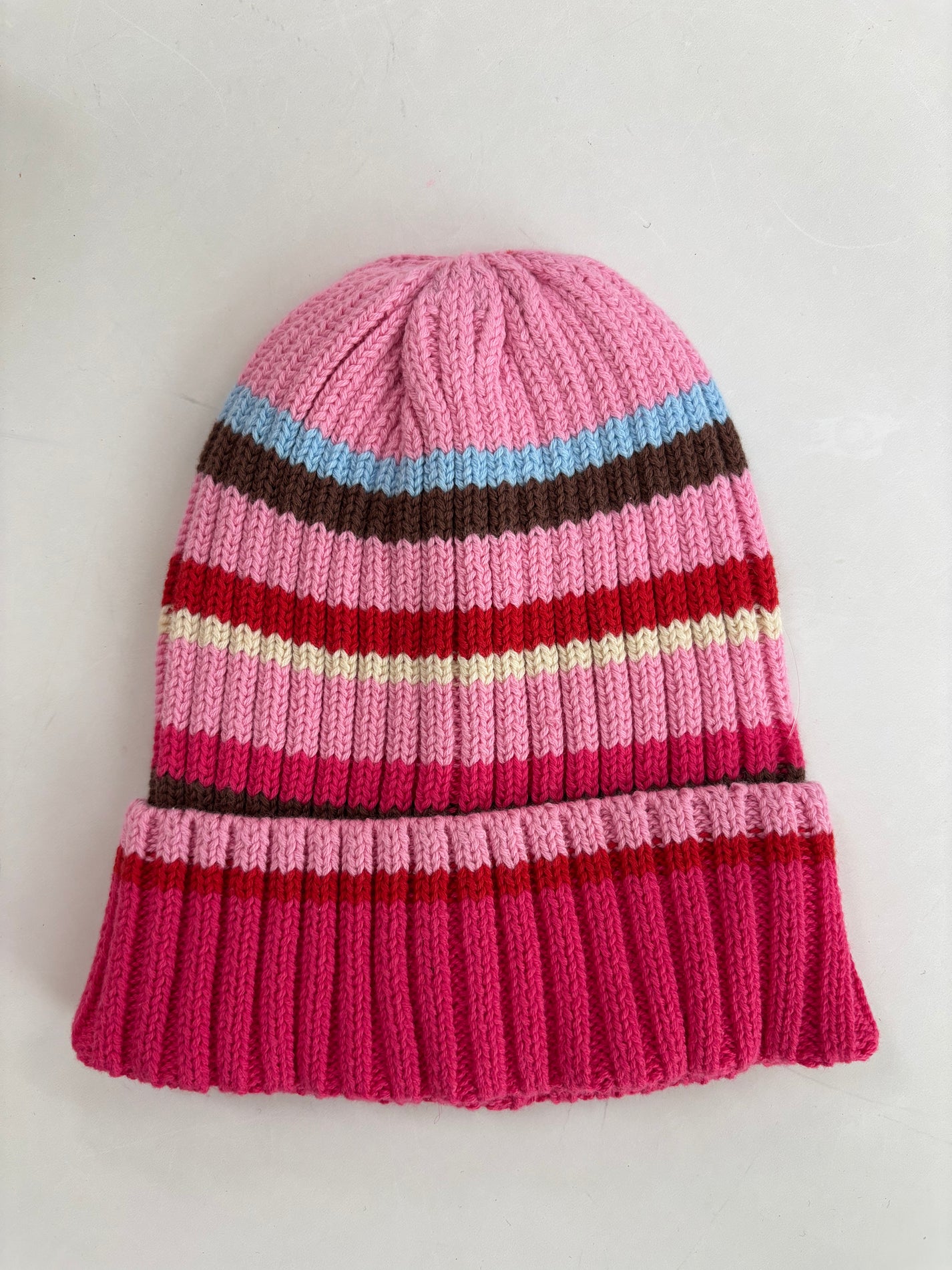 STRIPE BEANIE PINK/RED/BLUE/BROWN - 3-6Y
