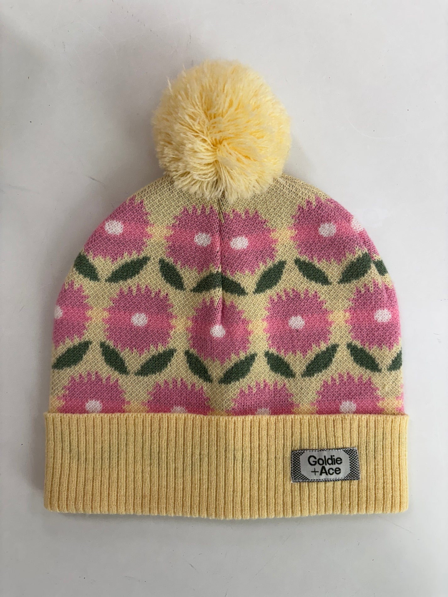 FLOWER POM POM BEANIE YELLOW - 3-6Y