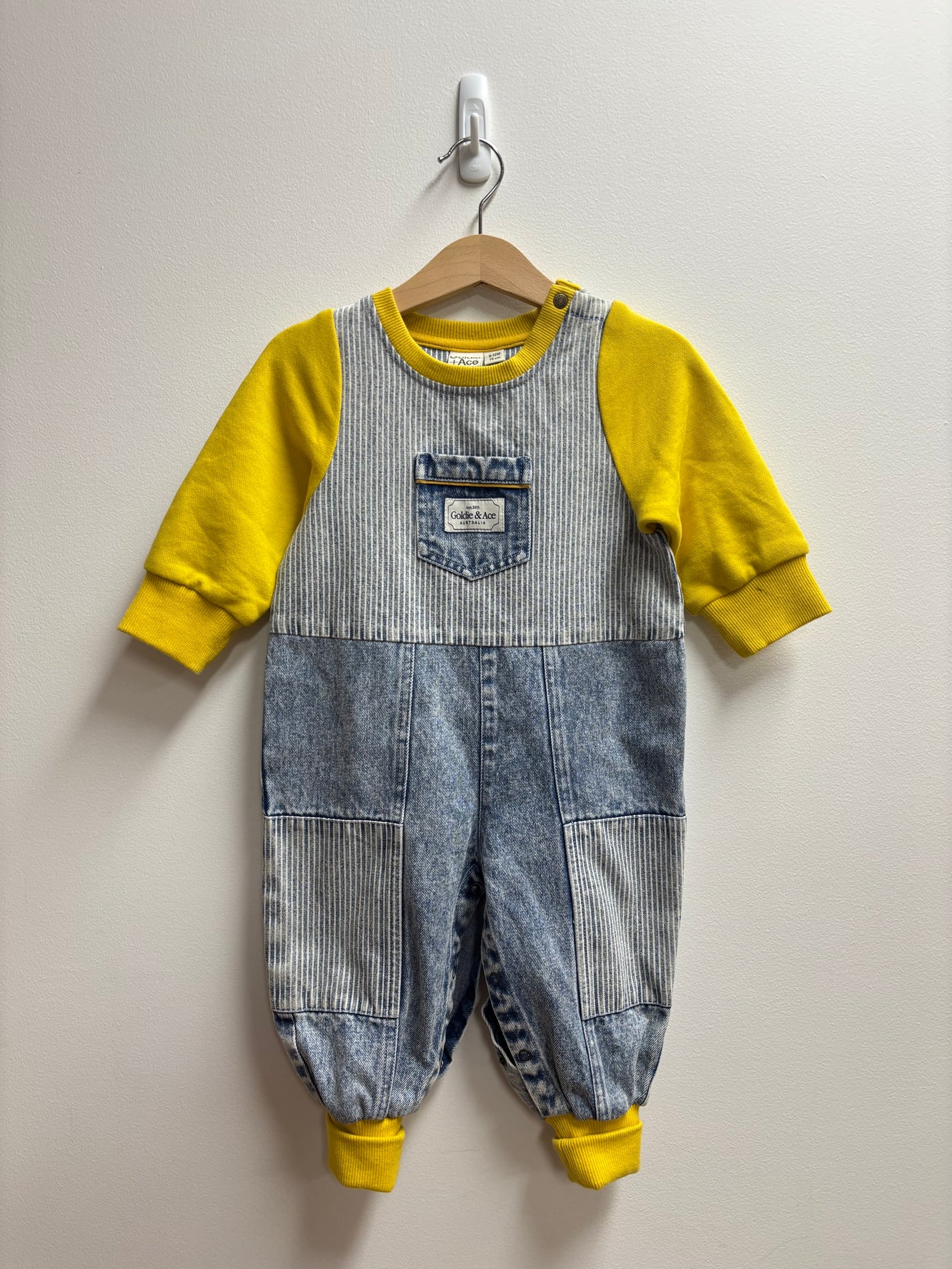 STRIPE YELLOW ROMPER (MARKED) - 6-12M