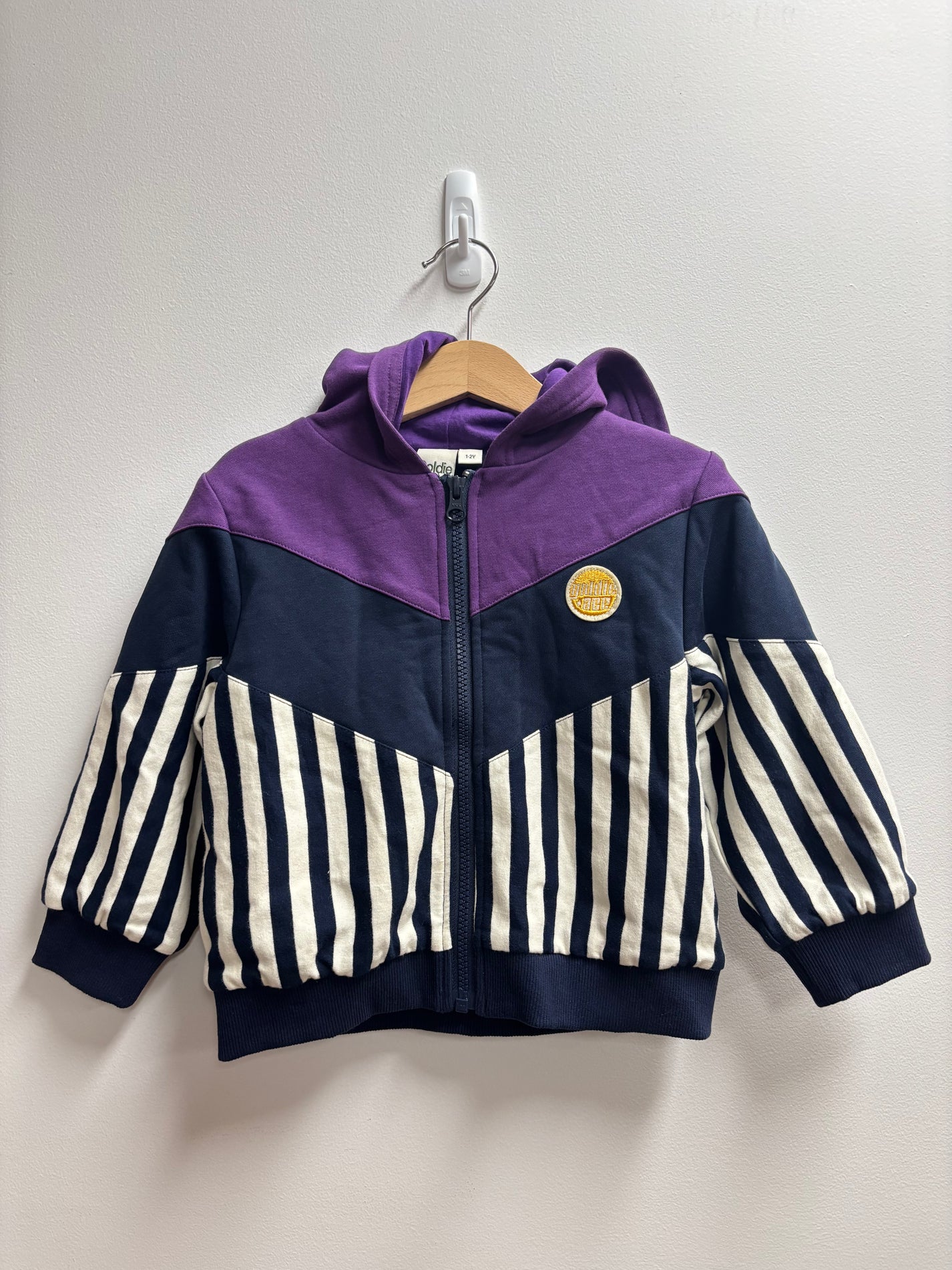PURPLE/NAVY STRIPE HOODED JACKET - 1-2Y