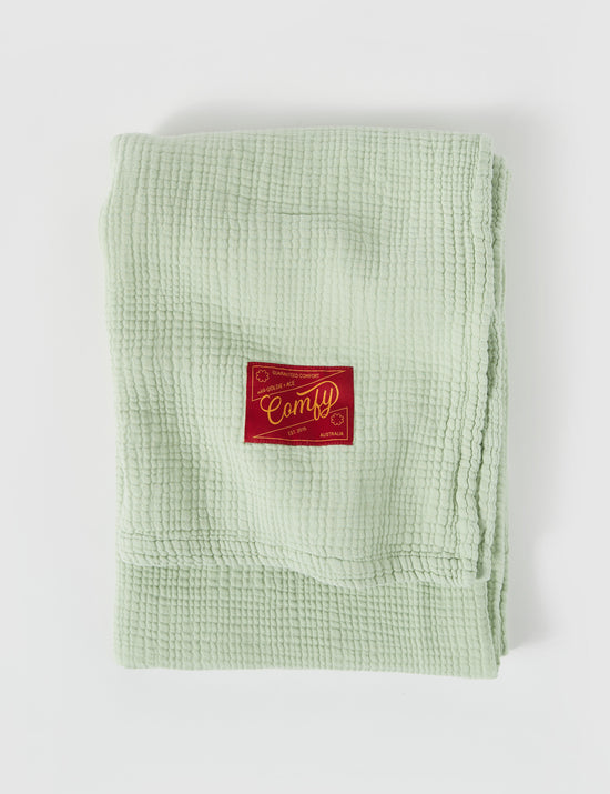 Goldie Vintage Washed Cotton Muslin Blanket Sage Green