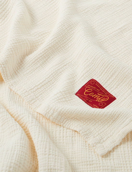 Goldie Vintage Washed Cotton Muslin Blanket Antique White