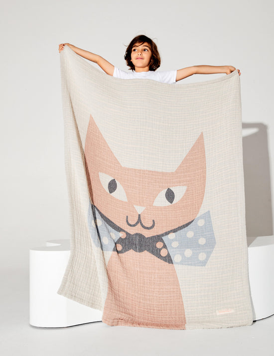 Goldie and Ace X Anna Kövecses Playful Cat Woven Bedspread Blanket