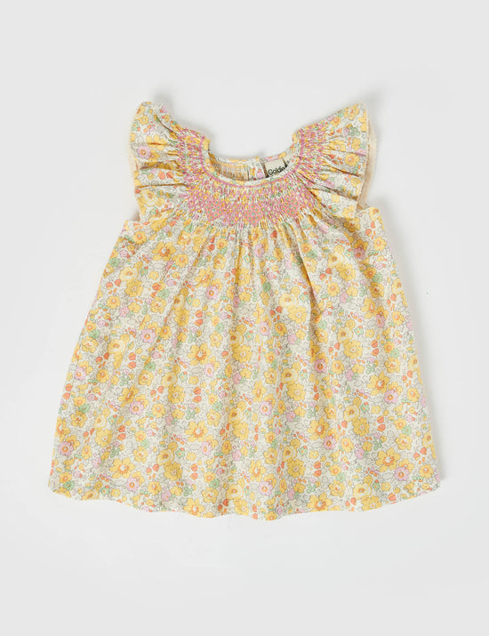 Penny Smocked Cotton Dress Betsy Yellow