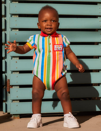 Land Down Under Stripe Polo Romper Primary