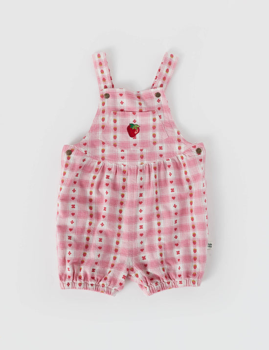 Very Berry Gingham Bubble Shortalls Pink