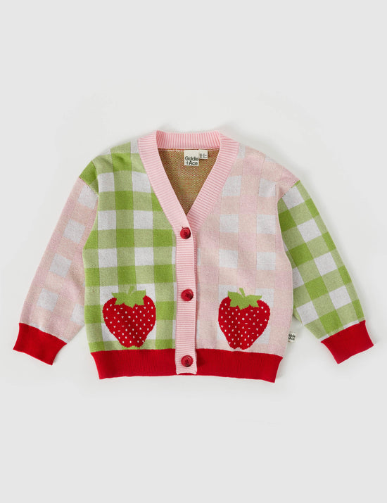 Strawberry Knit Cardigan Pink Red Green