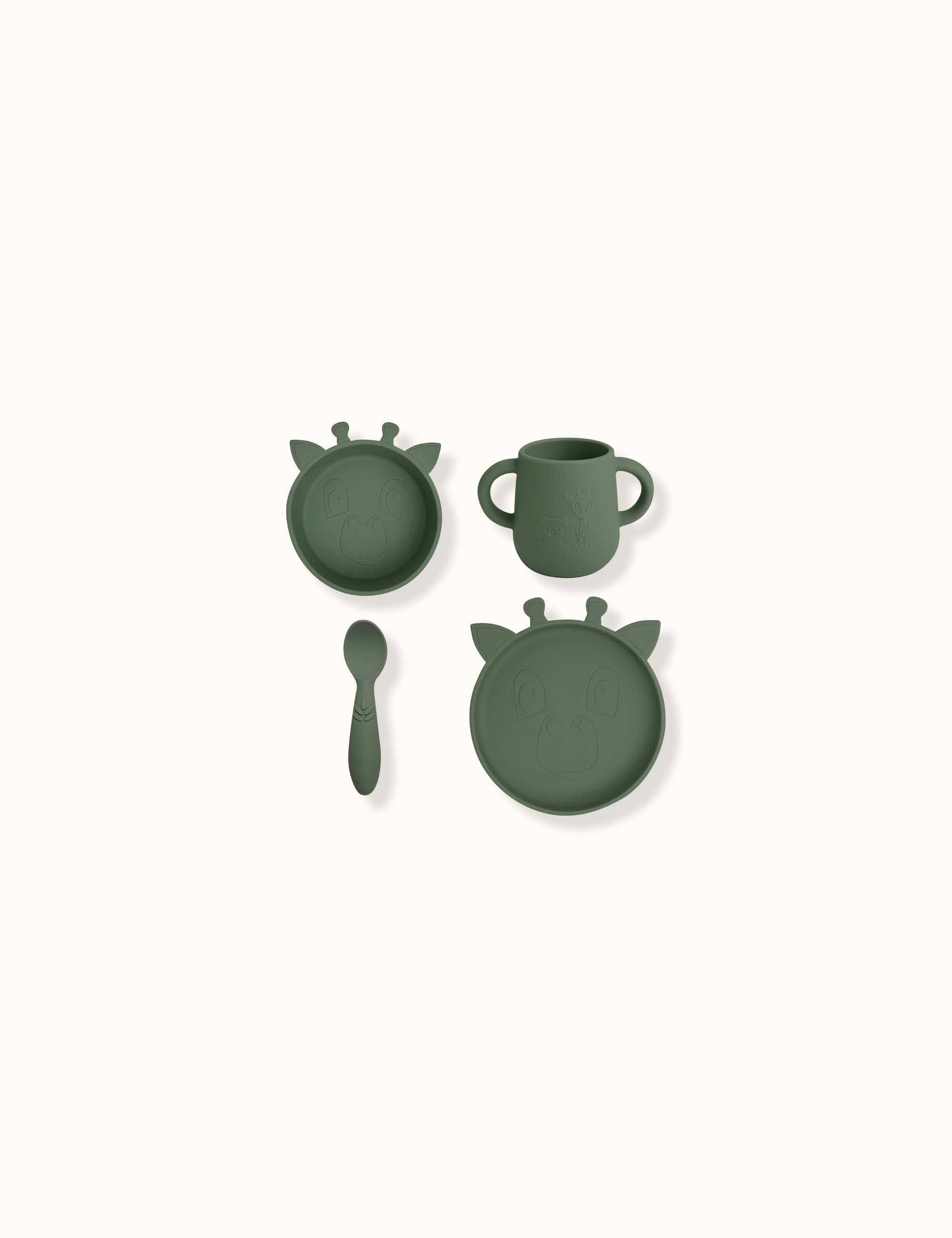 Lykke Silicone Dinner Set 4-pack Giraffe - Dusty Green