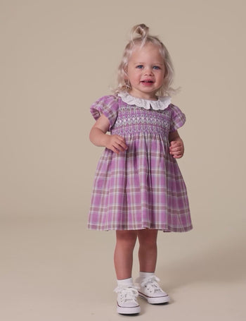 Mauve Check Flo Smocked Dress