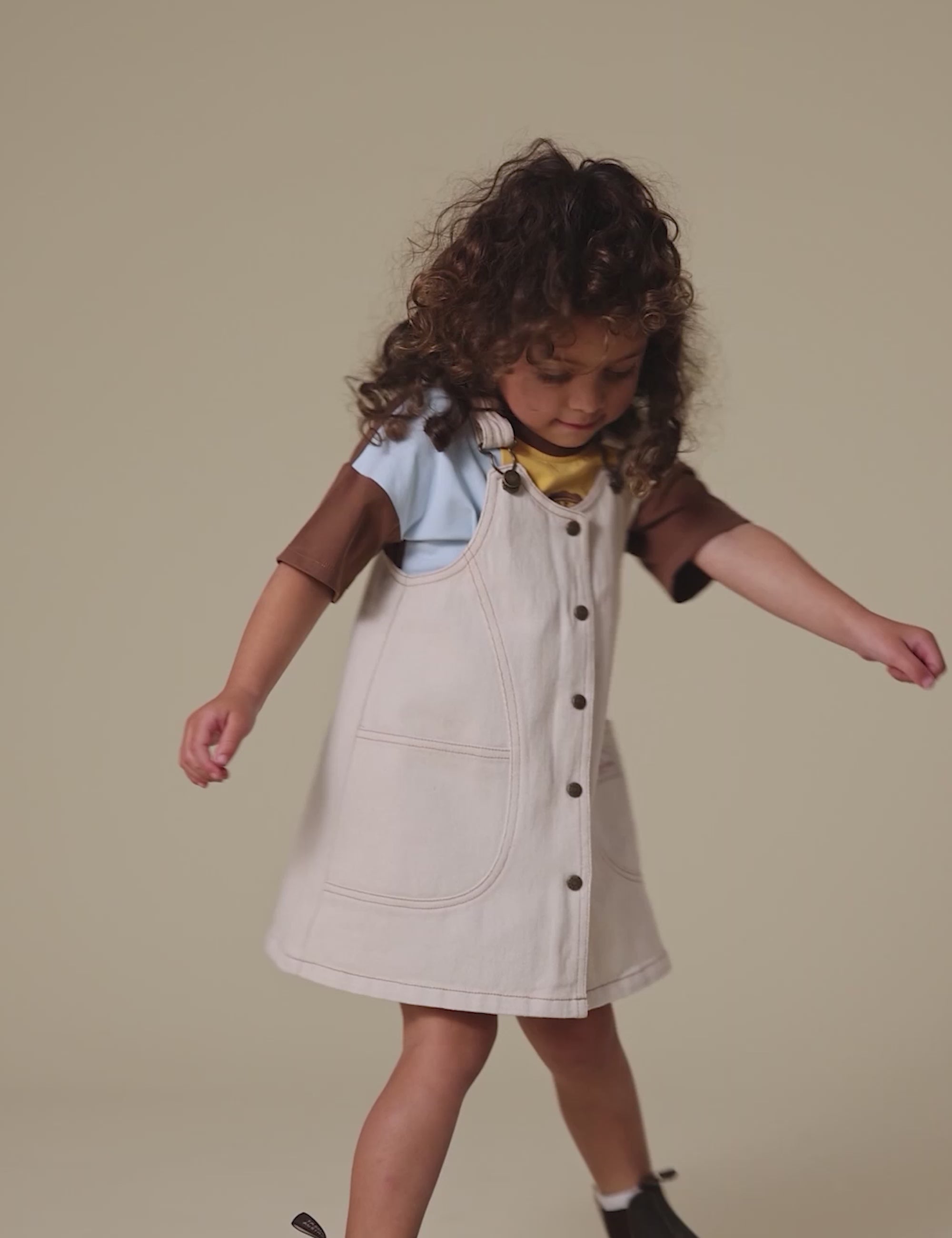 Penelope Pinafore Pocket Dress Oat - Charming Cotton Twill