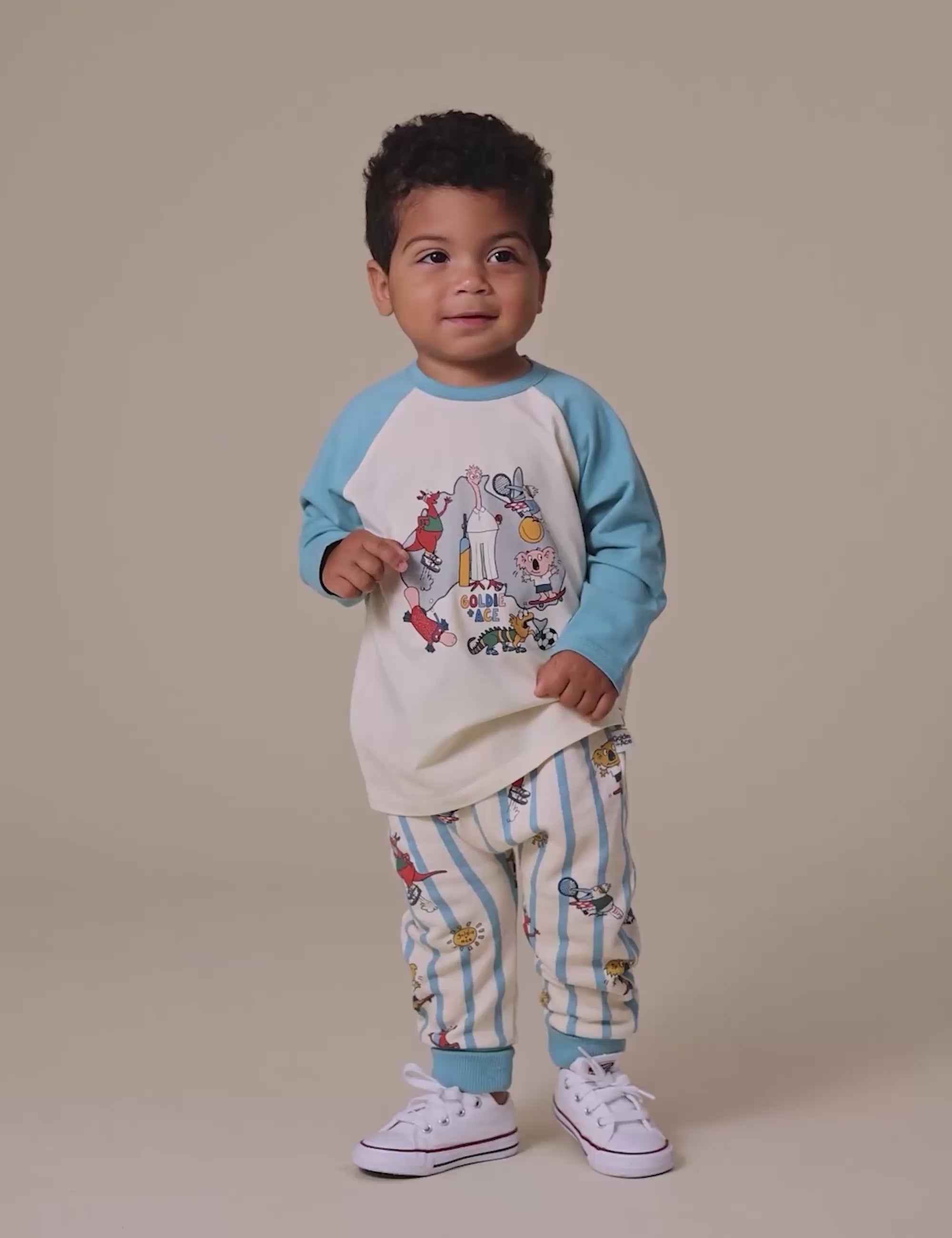 Team Goldie Raglan Long Sleeve Top - Vanilla & Dusty Brown