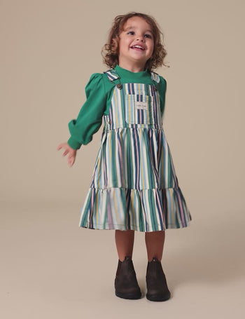 Evergreen Stripe Tully Tiered Pinafore Dress