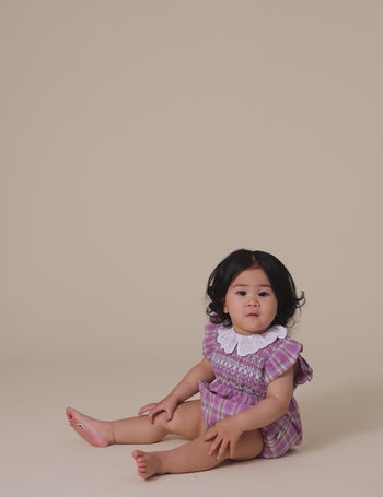 Mauve Check Lani Smocked Romper