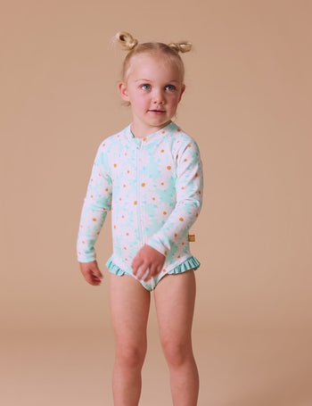 Daisy Delight Long Sleeve Swimsuit Lagoon