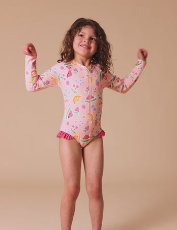 Fruit Salad Long Sleeve Swimsuit Peach Multi