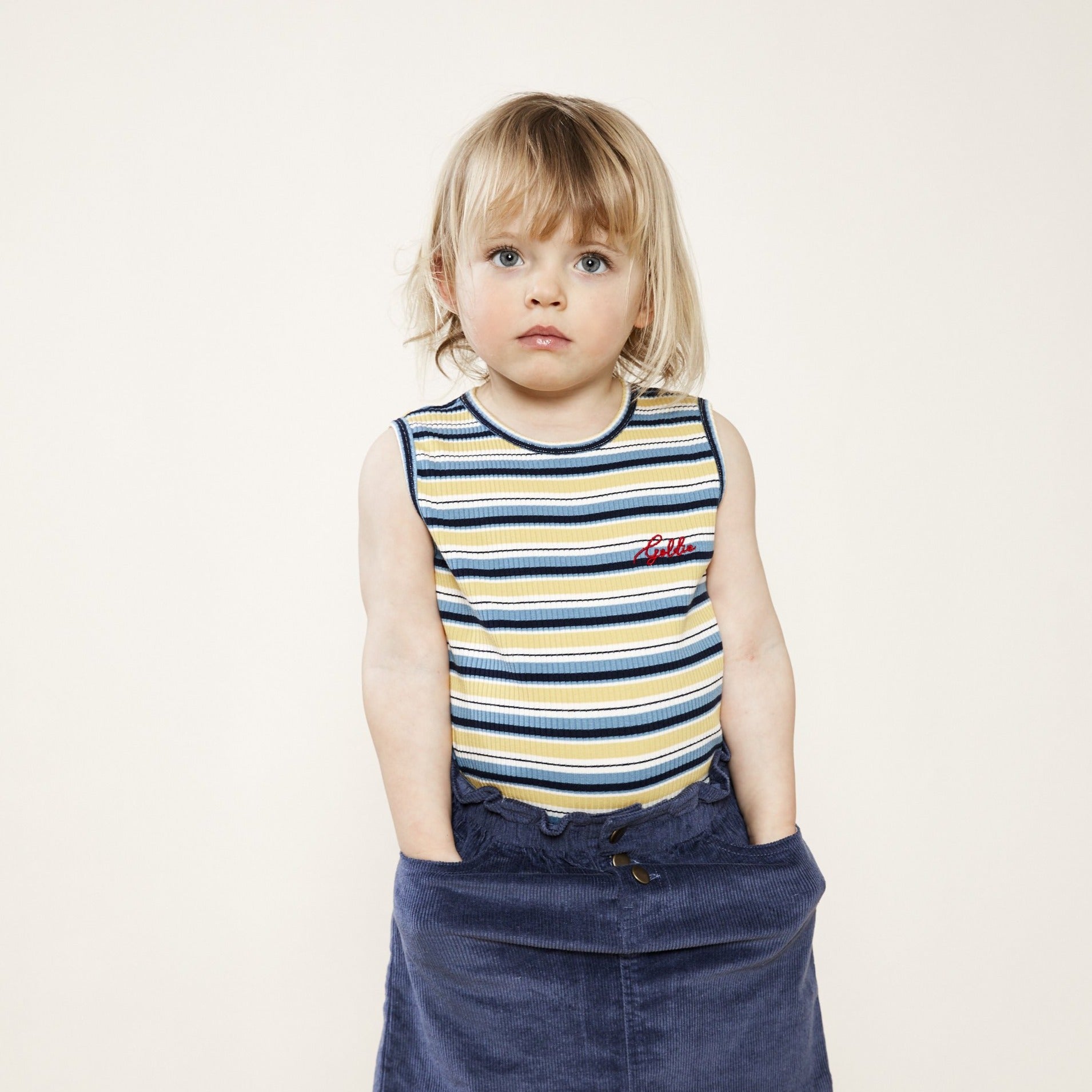 Goldie Ribbed Cotton Singlet Yellow/Blue