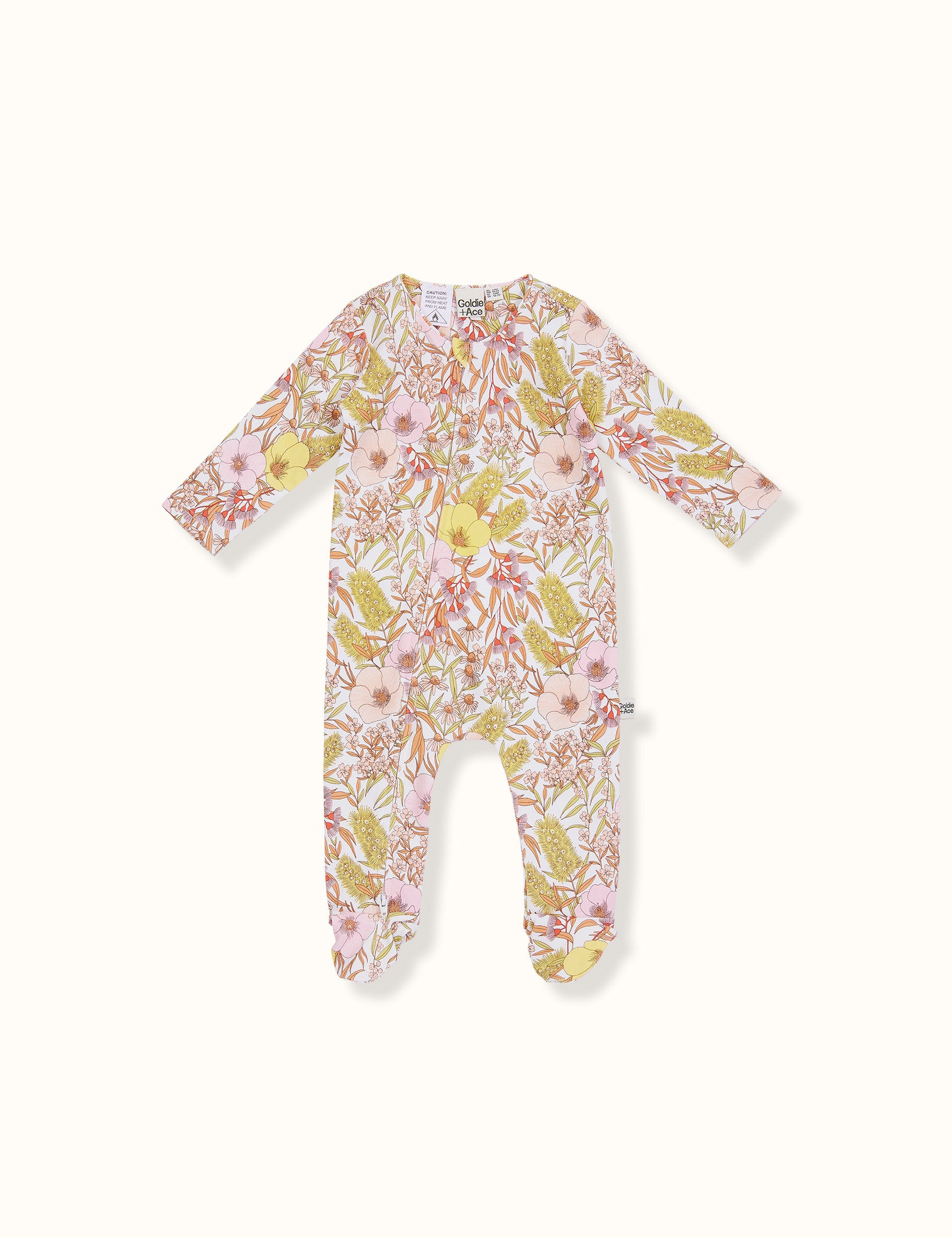 Vintage Floral Print Footed Zipsuit Blush