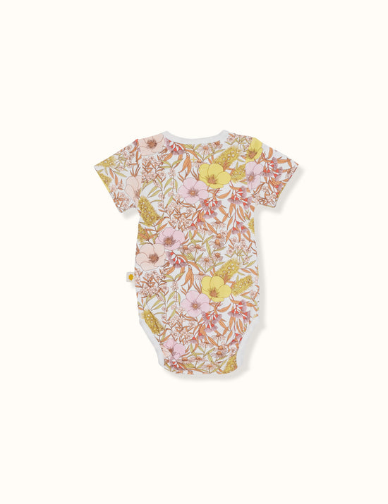 Vintage Floral Print Short Sleeve Bodysuit Blush
